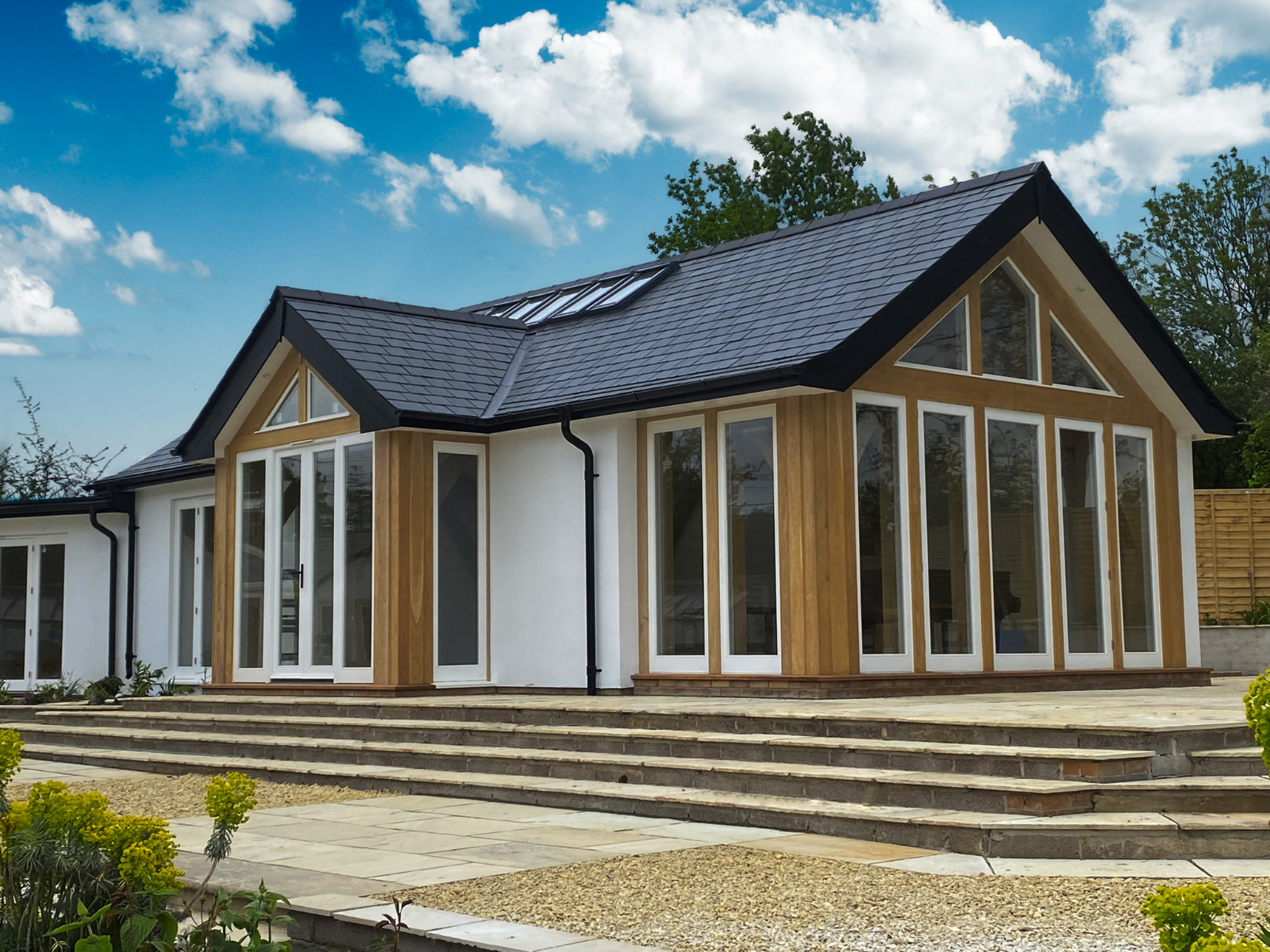 single storey wood clad building